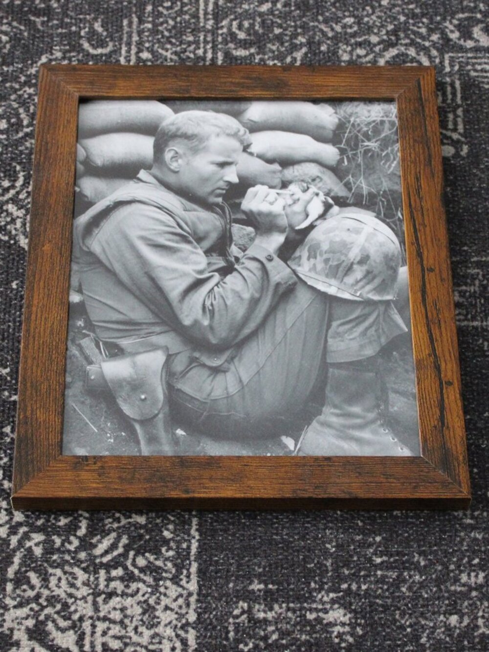 Korean War Marine Holding Kitten Photo Print 8x10 Vintage WWII Wall Decor Art